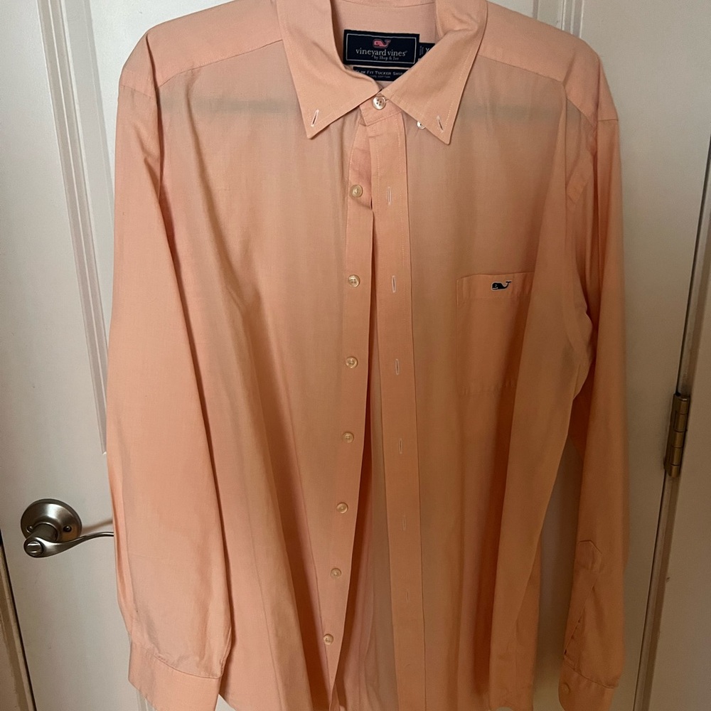 Vineyard Vines Men's Light Orange Button Down Shirt